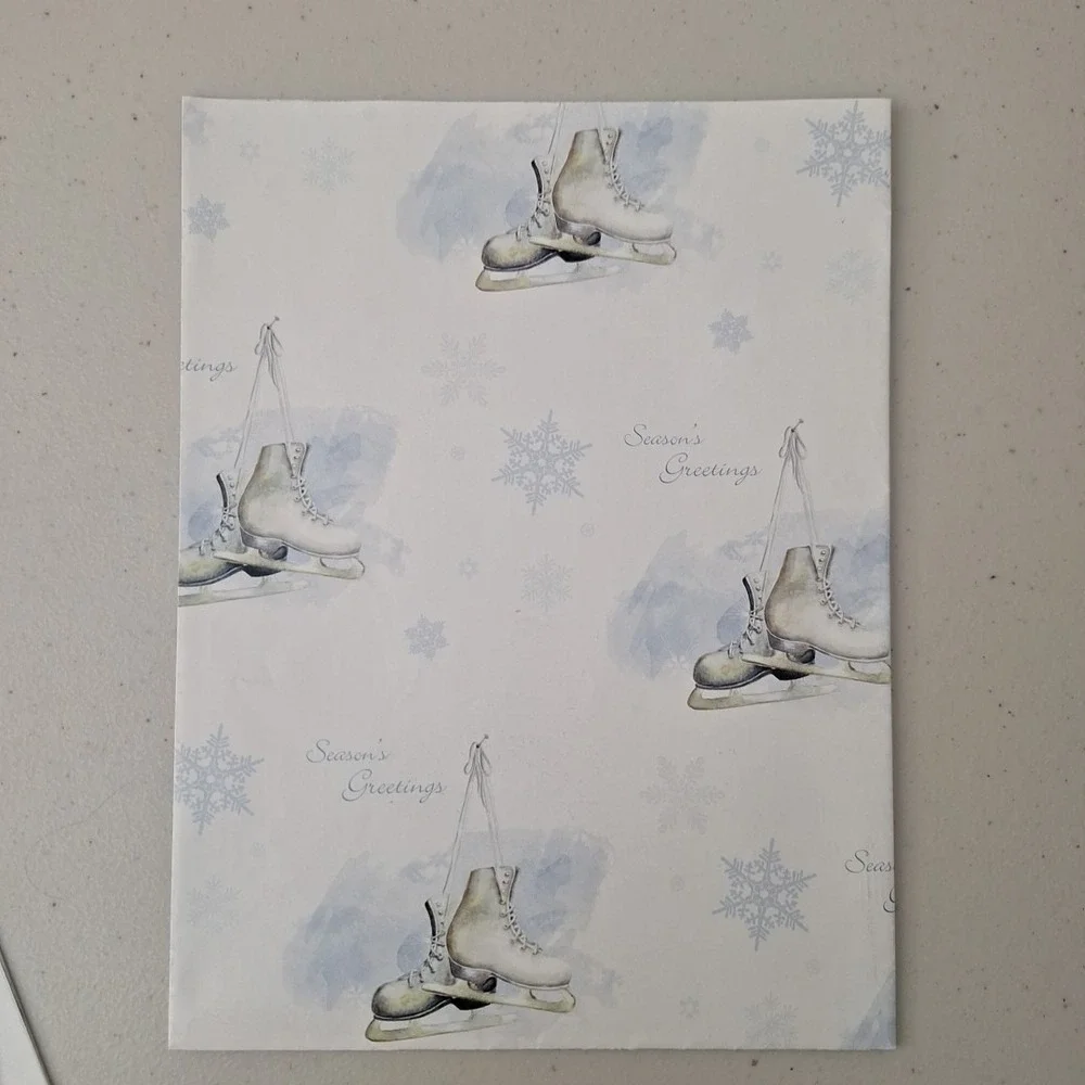 Vintage Christmas Wrapping Paper 1990s USA Olympics Holiday Ice Skater Snowflake